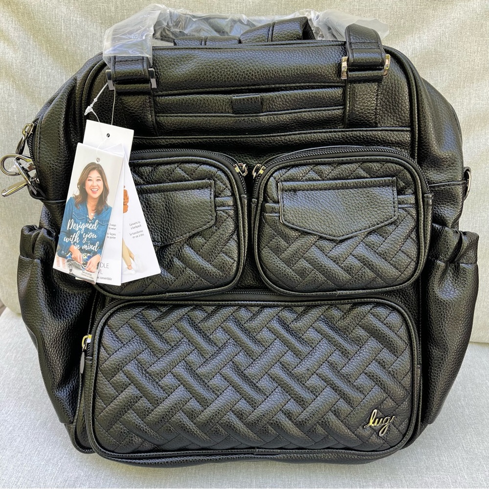 Lug Mini Puddle Jumper VL black vegan diaper bag tote NWT